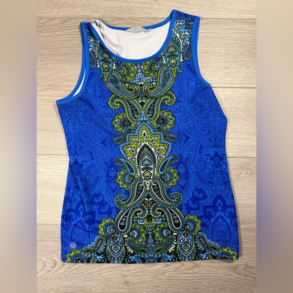 Athleta Top Womens nedium Blue Muscle Up Tank Paisley Printed Tank